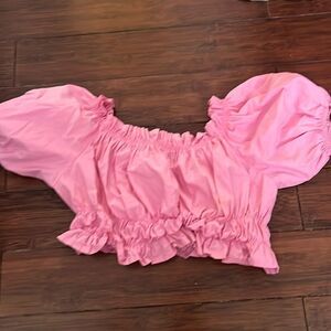 Pink Crop Top - Off Shoulder Cropped Top Pink Ruffled